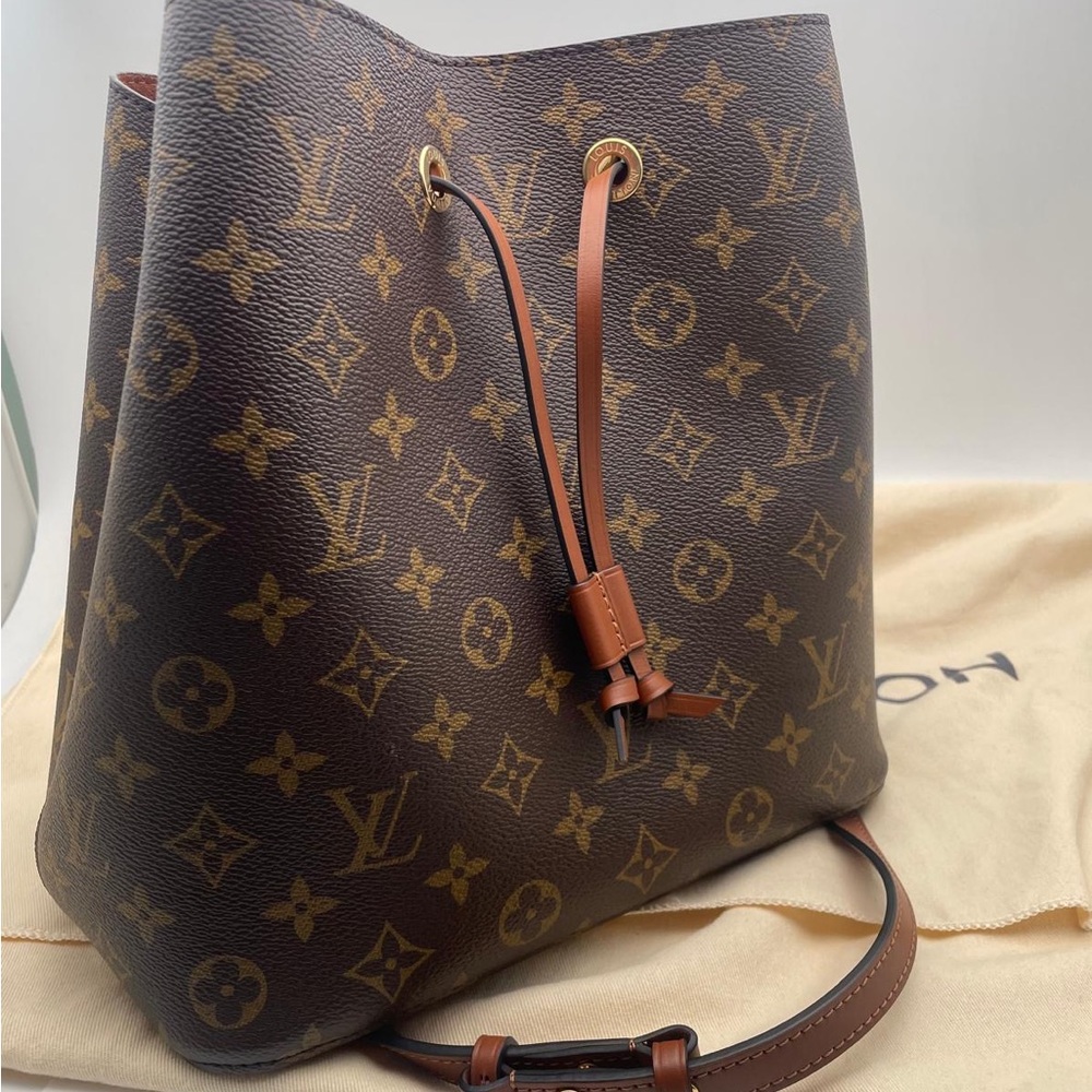 Louis Vuitton Brown Monogram Shoulder Bag with Drawstring Closure